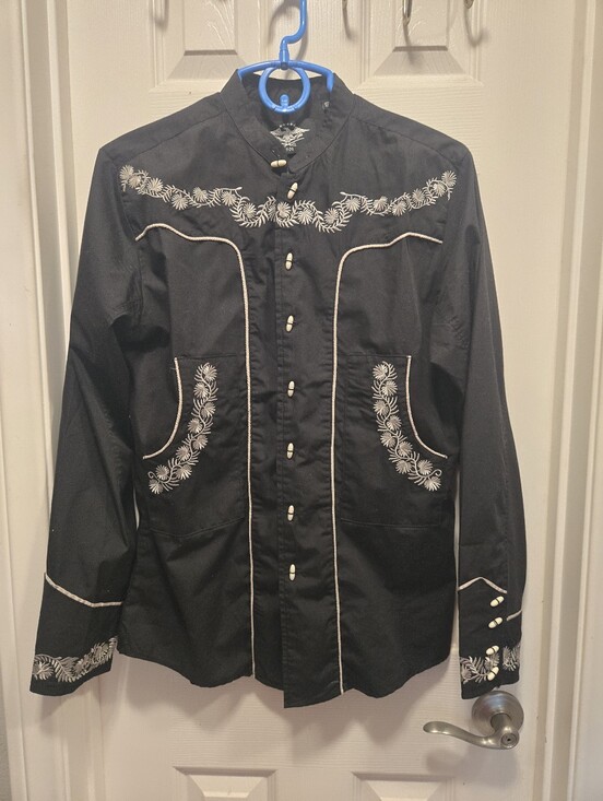 El General Other - El General 1901 Black Western Embroidered Lightweight Shirt  Size S
